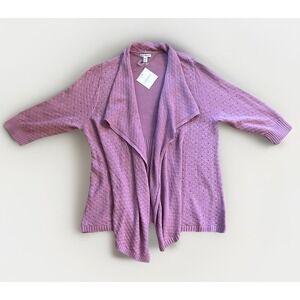 NWT Croft & Barrow Mauve Cardigan Sweater Women's 1X Cotton Blend Waterfall Open